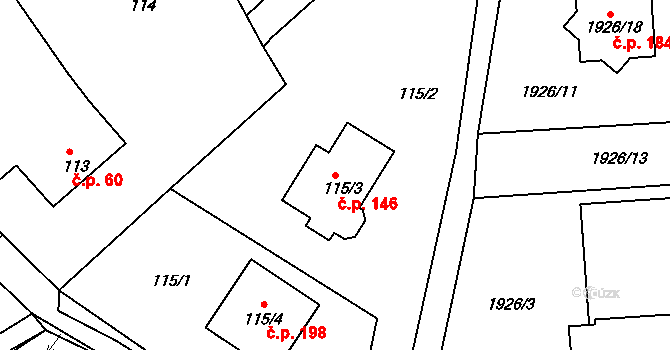 Plzeňské Předměstí 146, Horšovský Týn na parcele st. 115/3 v KÚ Horšovský Týn, Katastrální mapa