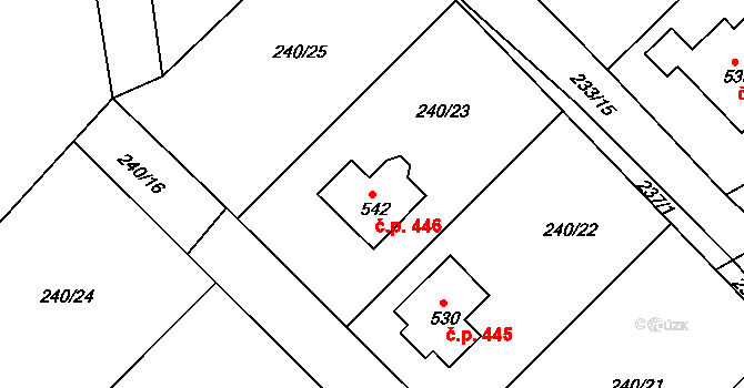 Nový Knín 446 na parcele st. 542 v KÚ Nový Knín, Katastrální mapa