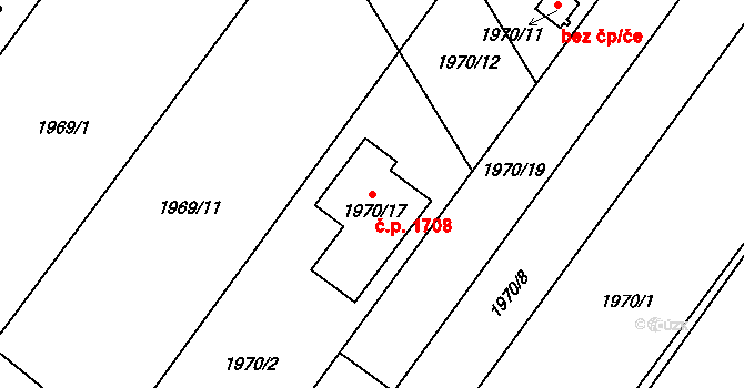 Holešov 1708 na parcele st. 1970/17 v KÚ Holešov, Katastrální mapa