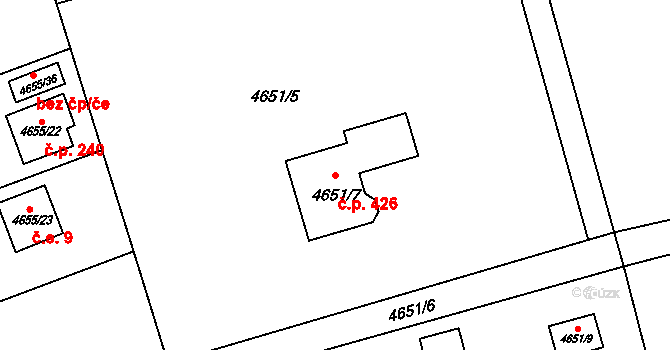 Lískovec 426, Frýdek-Místek na parcele st. 4651/7 v KÚ Lískovec u Frýdku-Místku, Katastrální mapa