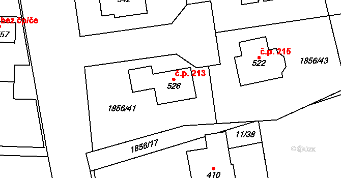 Bečov 213 na parcele st. 526 v KÚ Bečov u Mostu, Katastrální mapa