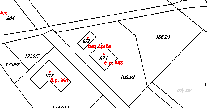 Černilov 643 na parcele st. 871 v KÚ Černilov, Katastrální mapa