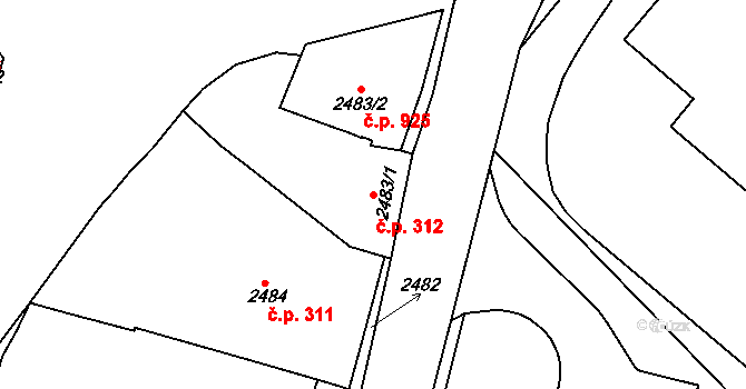Jemnice 312 na parcele st. 2483/1 v KÚ Jemnice, Katastrální mapa