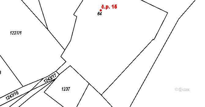 Kaliště 15, Votice na parcele st. 64 v KÚ Budenín, Katastrální mapa