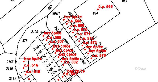 Jedovnice 572 na parcele st. 987/6 v KÚ Jedovnice, Katastrální mapa