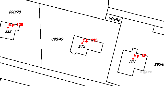Vimperk III 115, Vimperk na parcele st. 212 v KÚ Boubská, Katastrální mapa