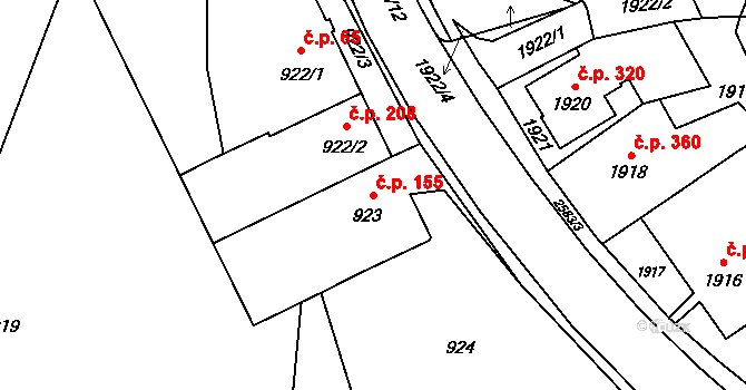 Hrabová 155, Ostrava na parcele st. 923 v KÚ Hrabová, Katastrální mapa