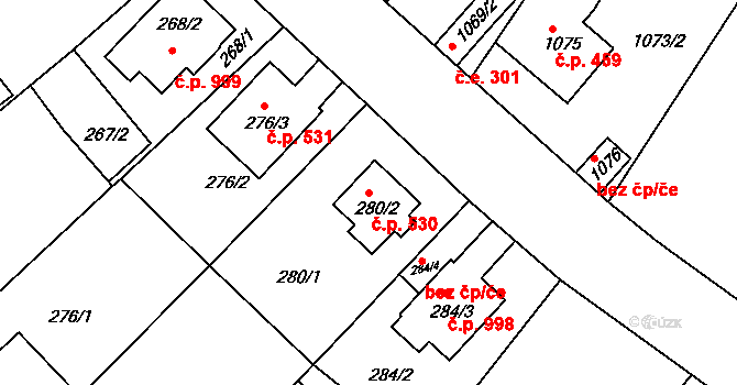 Bystřice nad Pernštejnem 530 na parcele st. 280/2 v KÚ Bystřice nad Pernštejnem, Katastrální mapa