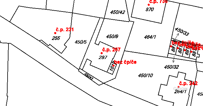 Luhačovice 267 na parcele st. 297 v KÚ Luhačovice, Katastrální mapa