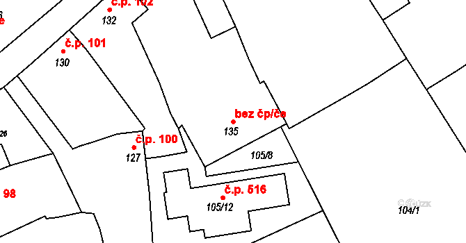 Ladná 41106725 na parcele st. 135 v KÚ Ladná, Katastrální mapa