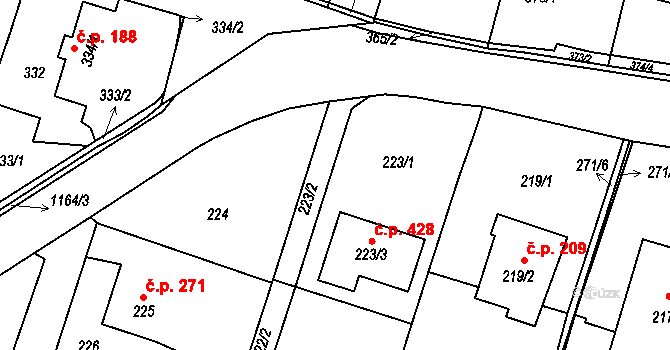 Oldřišov 208 na parcele st. 223 v KÚ Oldřišov, Katastrální mapa