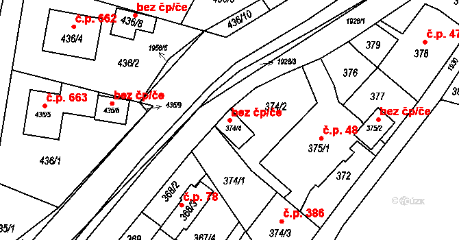 Ostrava 43988725 na parcele st. 374/4 v KÚ Petřkovice u Ostravy, Katastrální mapa