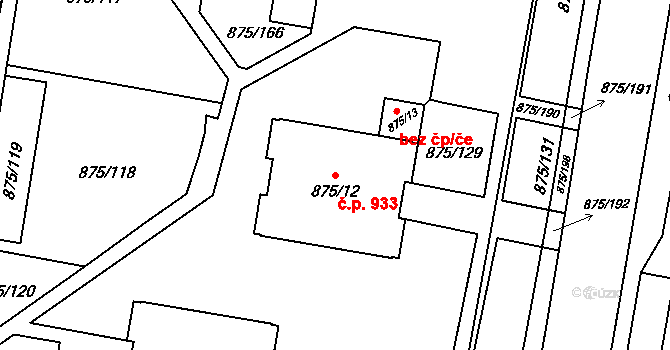 Kylešovice 933, Opava na parcele st. 875/12 v KÚ Kylešovice, Katastrální mapa