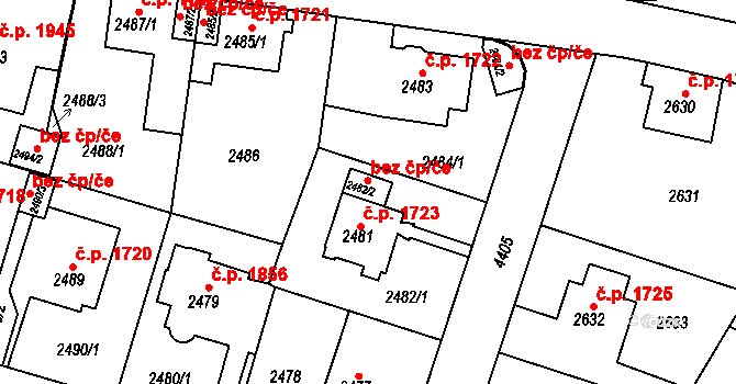 Teplice 45116725 na parcele st. 2482/2 v KÚ Teplice, Katastrální mapa