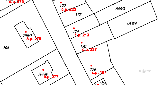 Lovčičky 227 na parcele st. 175 v KÚ Lovčičky, Katastrální mapa