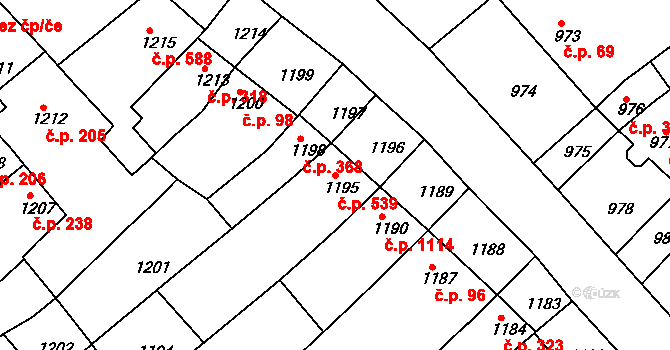 Nivnice 539 na parcele st. 1195 v KÚ Nivnice, Katastrální mapa