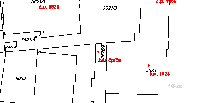 Brno 49190725 na parcele st. 3626/3 v KÚ Černá Pole, Katastrální mapa