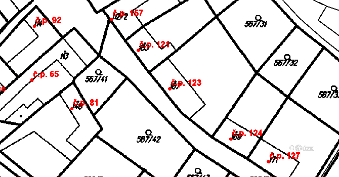 Kloboučky 123, Bučovice na parcele st. 167 v KÚ Kloboučky, Katastrální mapa