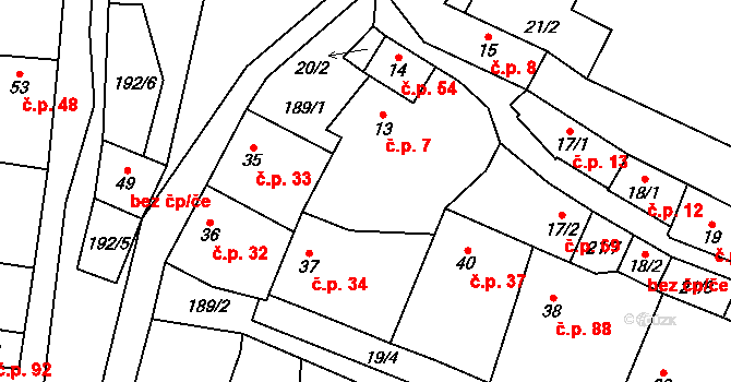Myšenec 7, Protivín na parcele st. 13 v KÚ Myšenec, Katastrální mapa