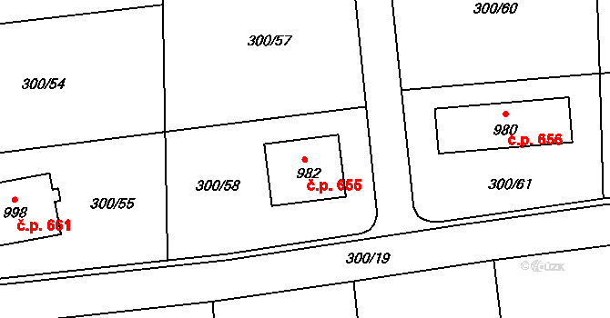 Kudlov 655, Zlín na parcele st. 982 v KÚ Kudlov, Katastrální mapa