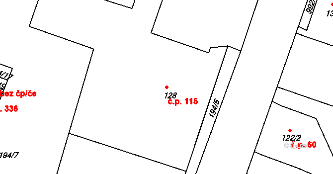 Čimelice 115 na parcele st. 128 v KÚ Čimelice, Katastrální mapa
