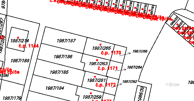Nýřany 1170 na parcele st. 1987/265 v KÚ Nýřany, Katastrální mapa