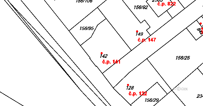 Lobeček 141, Kralupy nad Vltavou na parcele st. 142 v KÚ Lobeček, Katastrální mapa
