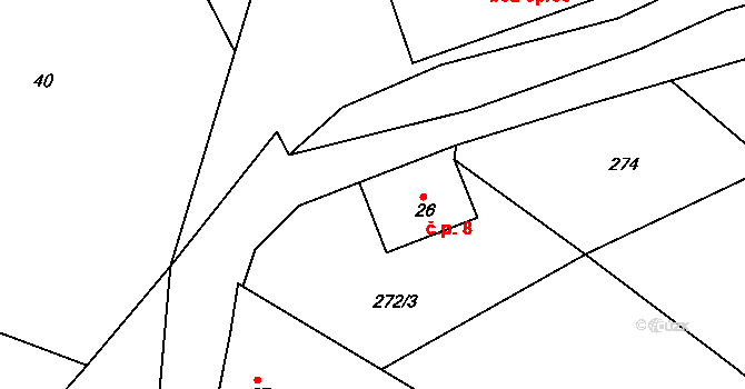 Nuzerov 8, Sušice na parcele st. 26 v KÚ Nuzerov, Katastrální mapa