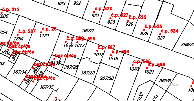 Sušice II 597, Sušice na parcele st. 1018 v KÚ Sušice nad Otavou, Katastrální mapa