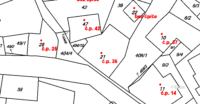 Jizbice 36, Náchod na parcele st. 21 v KÚ Jizbice u Náchoda, Katastrální mapa