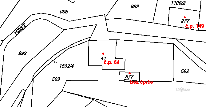 Ludvíkovice 64 na parcele st. 44 v KÚ Ludvíkovice, Katastrální mapa