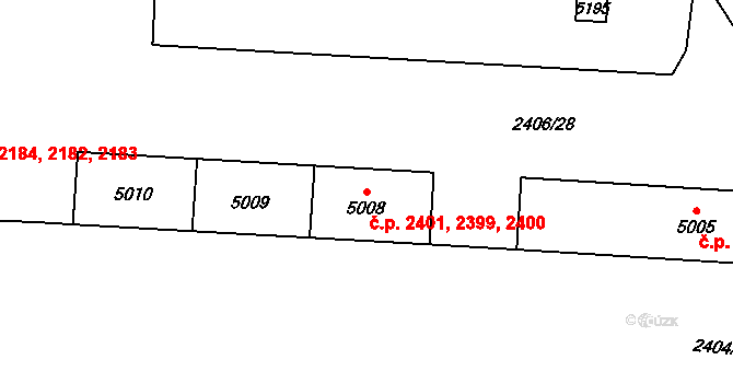 Zelené Předměstí 2399,2400,2401, Pardubice na parcele st. 5008 v KÚ Pardubice, Katastrální mapa