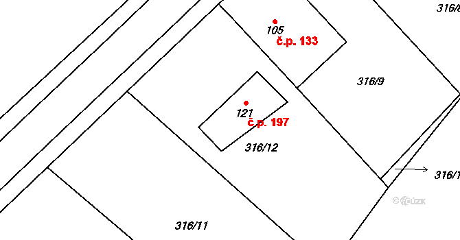 Chedrbí 197, Krchleby na parcele st. 121 v KÚ Chedrbí, Katastrální mapa