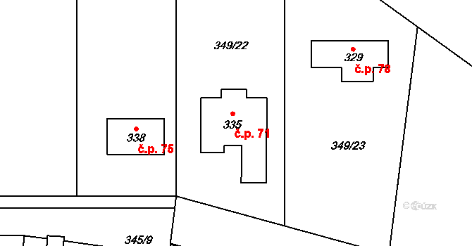 Michalovice 71 na parcele st. 335 v KÚ Michalovice u Havlíčkova Brodu, Katastrální mapa