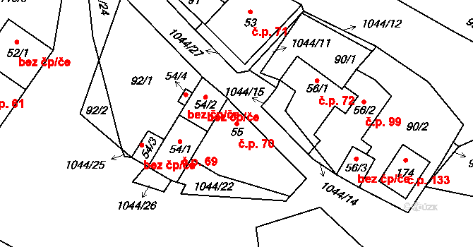 Podolí 70, Mohelnice na parcele st. 55 v KÚ Podolí u Mohelnice, Katastrální mapa