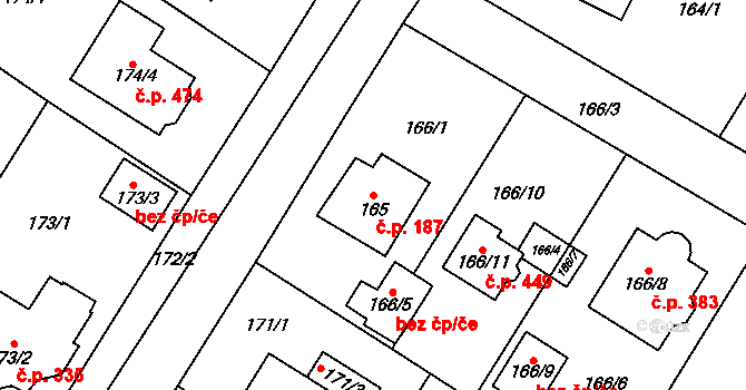 Senec 187, Zruč-Senec na parcele st. 165 v KÚ Senec u Plzně, Katastrální mapa