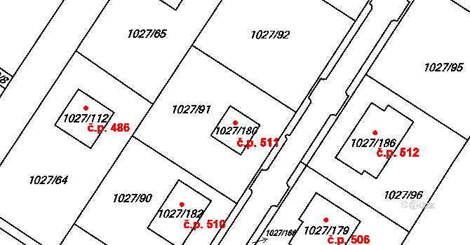 Sobědruhy 511, Teplice na parcele st. 1027/180 v KÚ Sobědruhy, Katastrální mapa