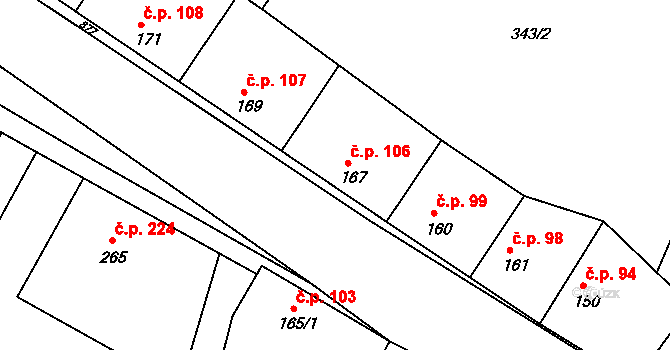 Telce 106, Peruc na parcele st. 167 v KÚ Telce, Katastrální mapa