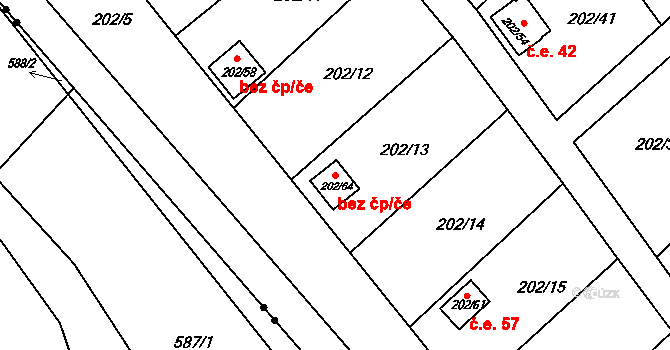 Jirkov 93231725 na parcele st. 202/64 v KÚ Červený Hrádek u Jirkova, Katastrální mapa