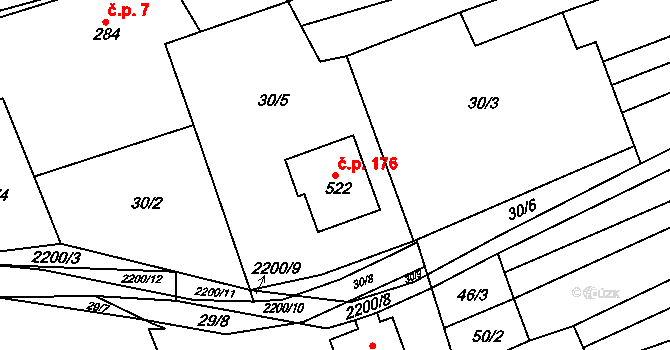 Študlov 176 na parcele st. 522 v KÚ Študlov, Katastrální mapa