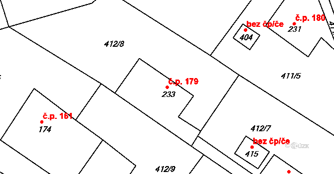 Sobíňov 179 na parcele st. 233 v KÚ Sobíňov, Katastrální mapa