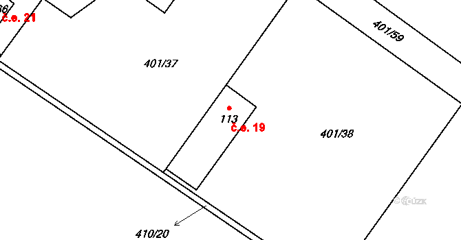 Letiny 19 na parcele st. 113 v KÚ Letiny, Katastrální mapa