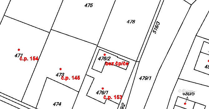Střítež 95210725 na parcele st. 476/2 v KÚ Střítež, Katastrální mapa