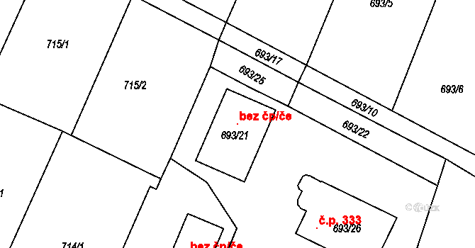 Tetčice 100545726 na parcele st. 693/21 v KÚ Tetčice, Katastrální mapa