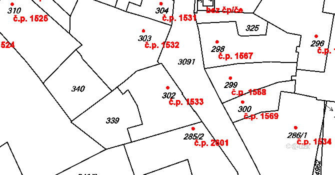 Kroměříž 1533 na parcele st. 302 v KÚ Kroměříž, Katastrální mapa