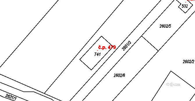 Roštín 479 na parcele st. 741 v KÚ Roštín, Katastrální mapa