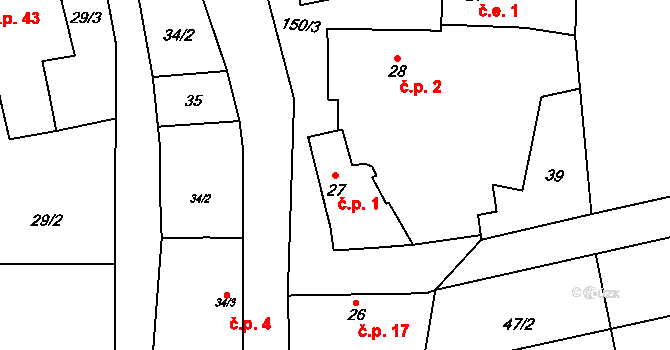 Čelechovice 1 na parcele st. 27 v KÚ Čelechovice u Přerova, Katastrální mapa