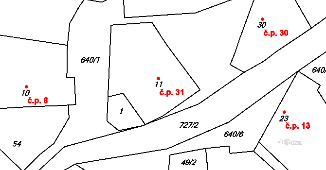 Bahno 31, Černíny na parcele st. 11 v KÚ Bahno, Katastrální mapa