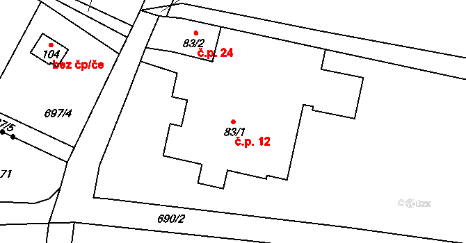 Jelmo 12, Libníč na parcele st. 83/1 v KÚ Jelmo, Katastrální mapa