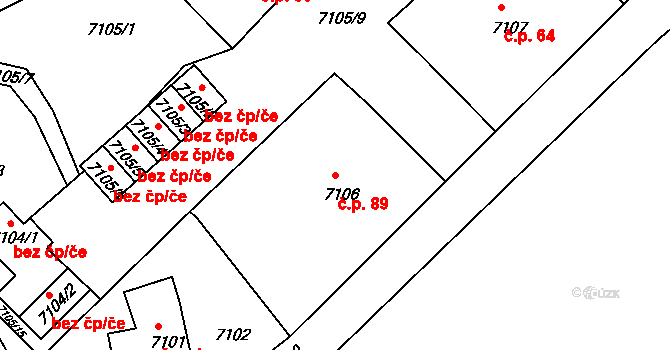 Jiřetín pod Bukovou 89 na parcele st. 7106 v KÚ Jiřetín pod Bukovou, Katastrální mapa